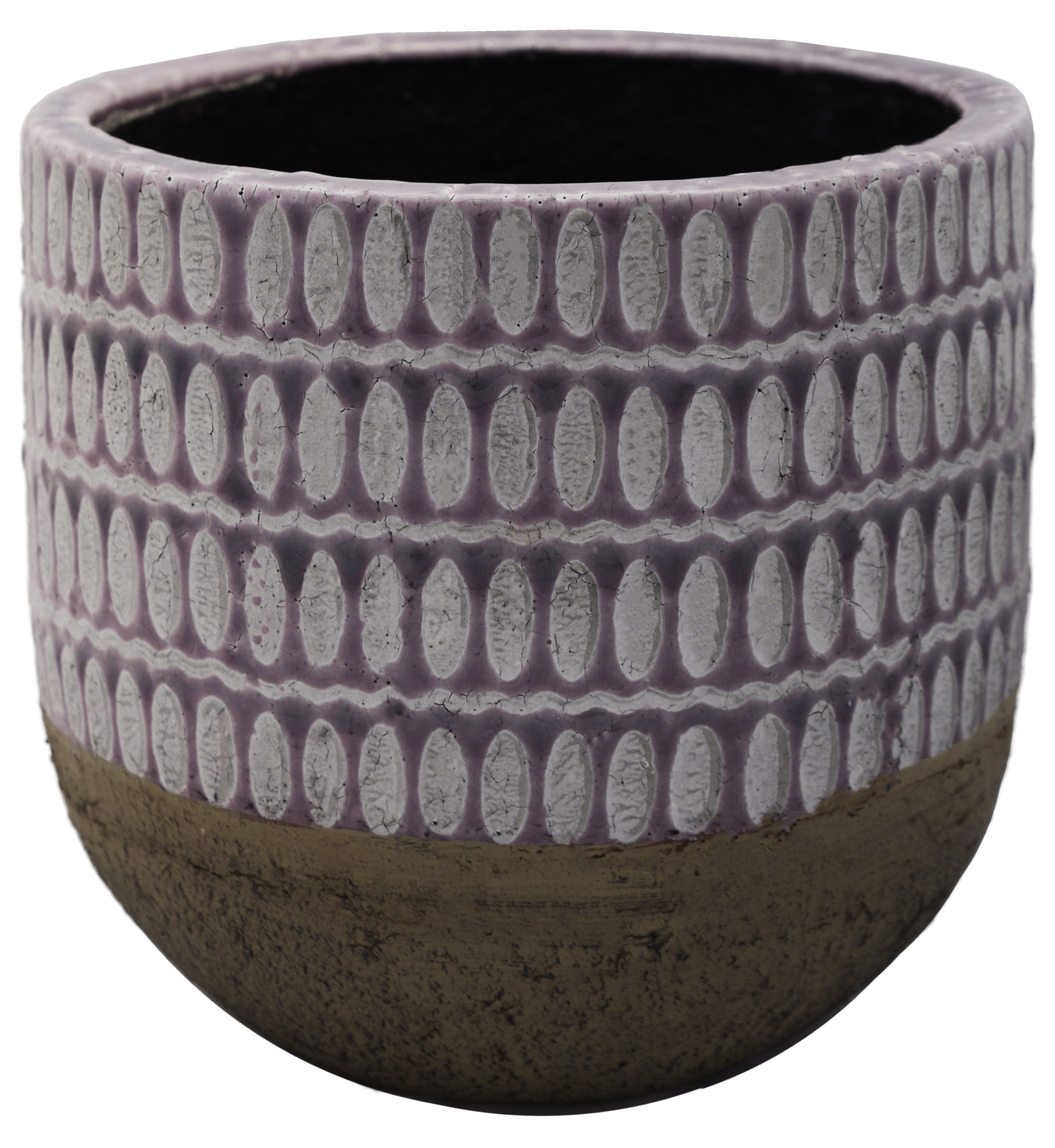 Purple Patterned Cement Planter on White Background