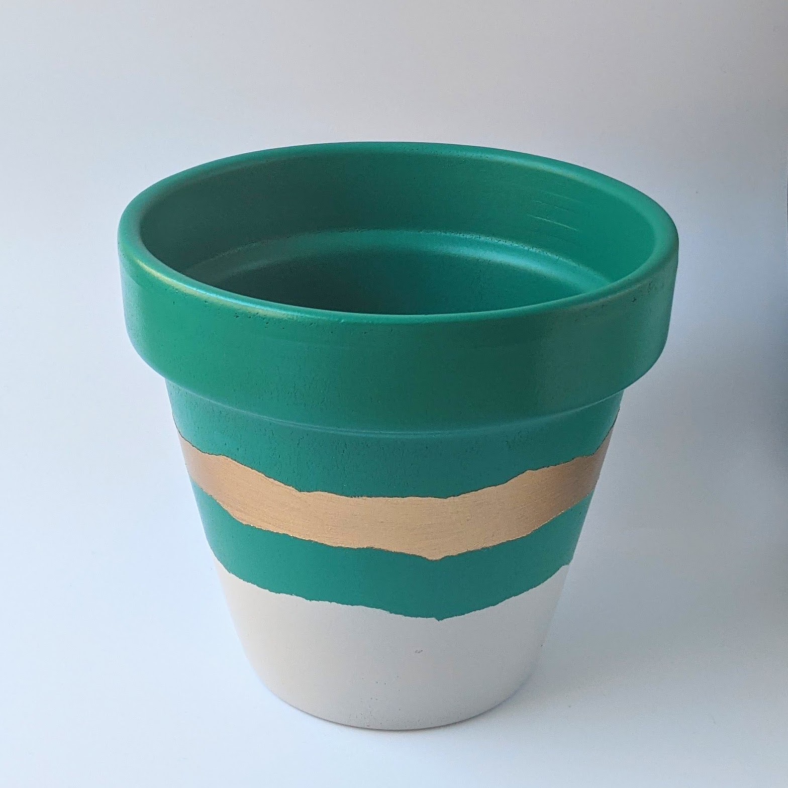 Hand Painted Green & Gold Planter